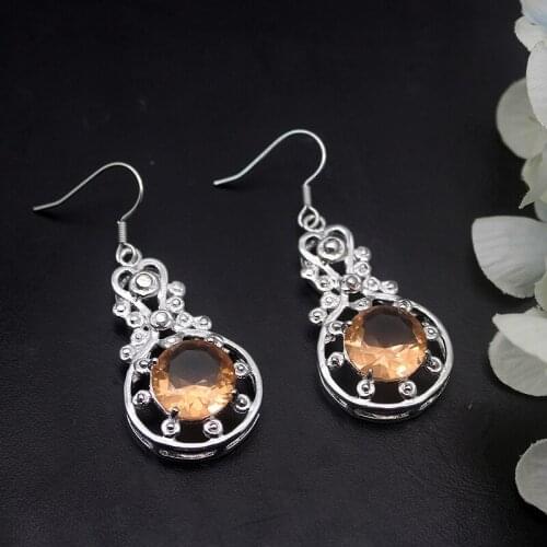 Hermosa Passion Gentle HoneyTopaz Silver Color Earrings For Women Fashion Jewelry 2 Inch ME053