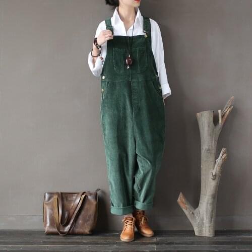SCUWLINEN Trousers for Women 2020 Spring Autumn Corduroy Long Bib Overalls Plus Size Casual Loose Women Harem Pants X01696