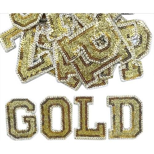 Gold Sequins Alphabet Letter iron On Patch For T-shirt Decoration Repair jeans Embroidery Patches Applique Garment Accessories