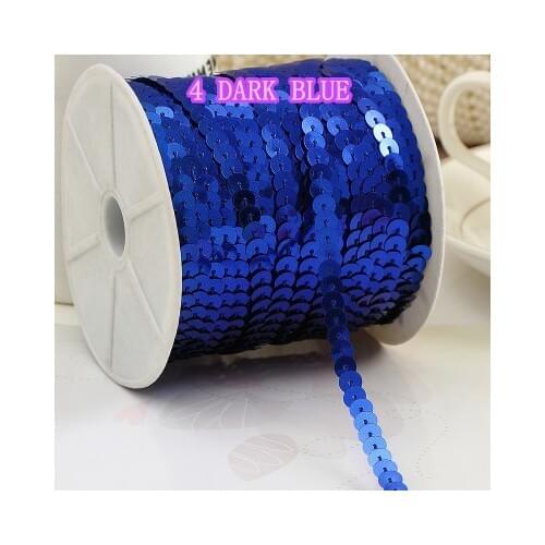100 Yards 6mm Round Sequins Trim, Sold per Packet of 1 Roll(100 Yards)- Dark Blue Sewing Sequins Ribbon