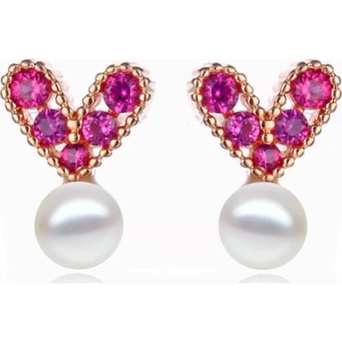 11.11 Red Heart Shape Design Channel Earring with Simulated Pearl For Girl Top Selling Korean Style Stud Earings Jewelry Gift