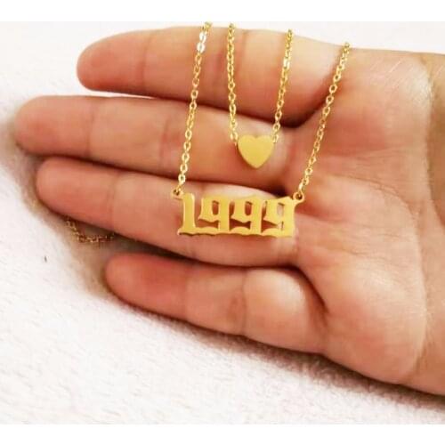 2 Layered Necklace Heart Number Necklaces Women Custom Year 1994 1995 1996 1997 1998 1999 2000 2019 Birthday Gift