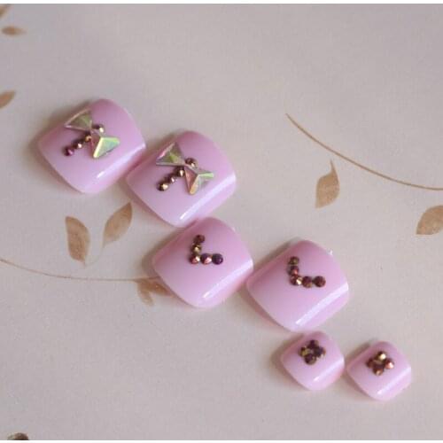 24pcs High-grade High quality fashion full drill round toe fake nail pink #N56