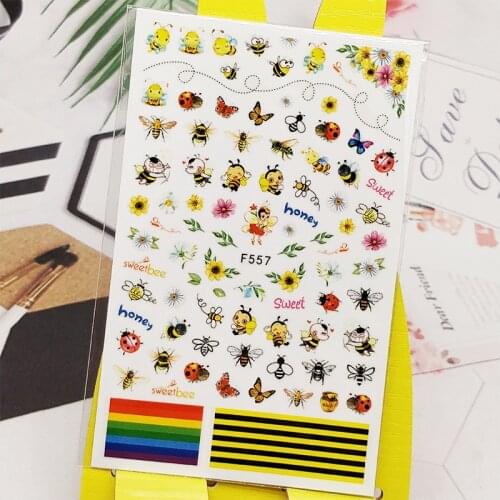 3D Nail Sticker Decals Bee Insect Flower Design Nail Art Decorations Stickers Sliders Manicure Accessories Nails Decoraciones