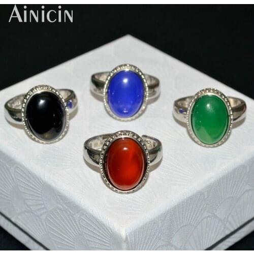 5pcs Colorful Stone 10x14mm Oval Shape Cabochon Blue Black Red Green Agate Adjustable Ring Fashion Women Gift Jewelry