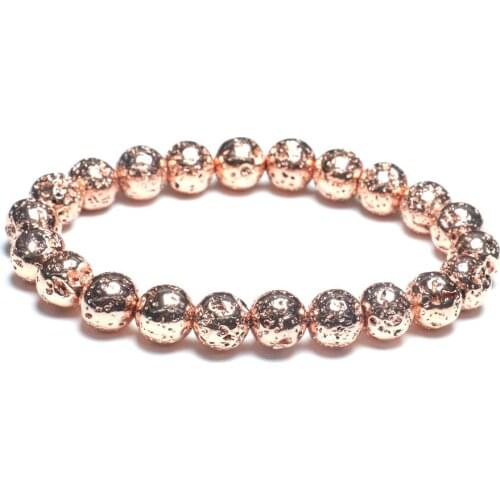 Trendy Lava Hematite Bracelet Men 8mm Lava Stone Beads Bracelet Gold Silver Plated Beads Healing Energy Bracelets For Women