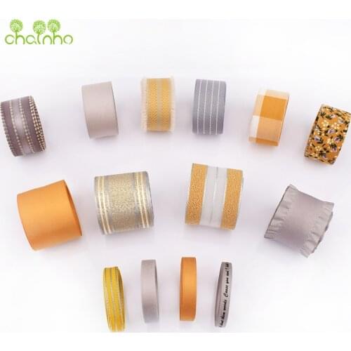 Chainho,Mixed Yellow & Gray Colour Ribbon Set,High Quality For DIY Handmade Gifts & Crafts Packing,Hair Ornament Accessories
