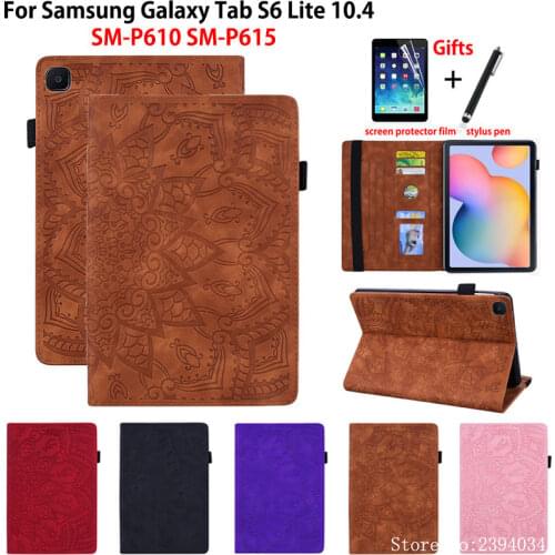 For Samsung Galaxy Tab S6 Lite Case Cover 10.4'' 2020 P615 SM-P610 SM-P615 Funda Tablet Embossed Silicone PU Leather Stand Shell