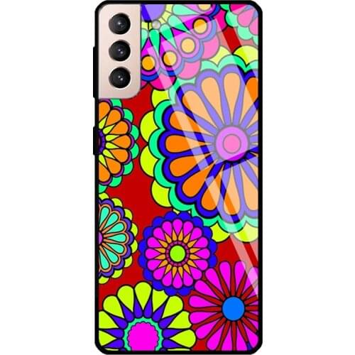 Flower Power Retro Style Hippy Flowers Tempered Glass Case For Samsung Galaxy S21 Ultra Note 20 S8 S9 S10 Note 10 Plus S20 FE