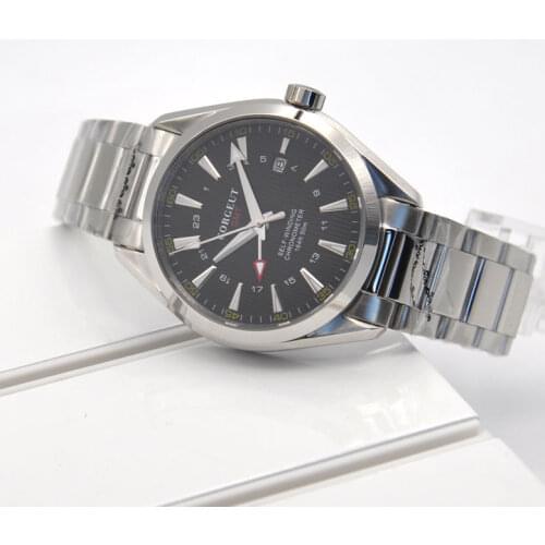 Corgeut 41mm black dial GMT men watch Automatic Mechanical Sapphire crystal bracelet 316ss steel band mechanical wristwatch mens