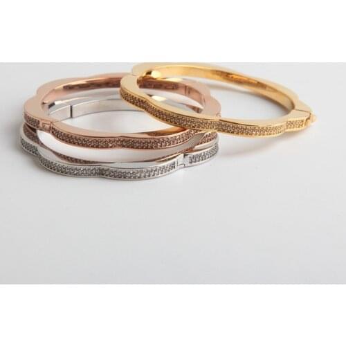 European and American mirror high polish flower inlaid bangle three color card open bangle