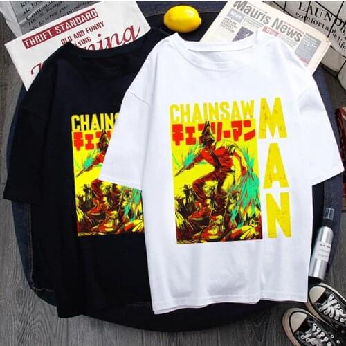 Japanese Anime Chainsaw Man T Shirt Men Kawaii Summer Tops Cartoon Pochita Graphic Tees Funny Makima Harajuku T-shirt Male