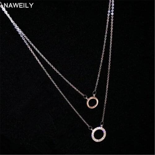 NAWEILY Exquisite Double Circle Pendant Necklaces For Women New Fashion Rhinestone Clavicle Short Necklace Jewelry NWLN331