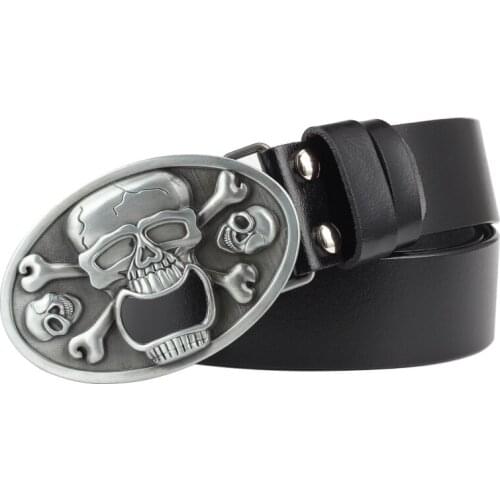 Skull mental belt buckle genuine leather belt