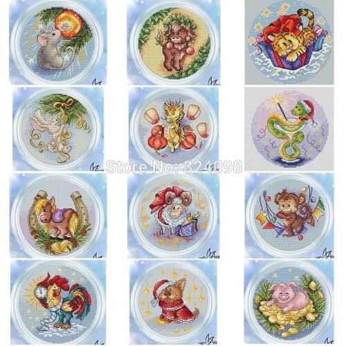 Round Zodiac patterns Counted Cross Stitch 11CT 14CT DIY wholesale Chinese Cross Stitch Kits Embroidery Needlework Sets