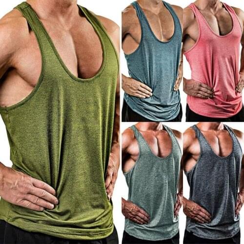 2021 Hot Mens Sleeveless Tank Top Bodybuilding Fitness Racerback Solid color Vest Sports top vest
