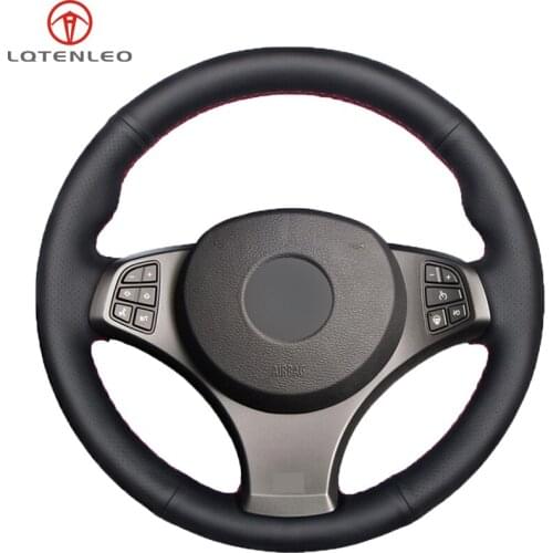 LQTENLEO Black PU Artificial Leather DIY Hand-stitched Car Steering Wheel Cover For BMW X3 (M Sport) E83 2005-2010