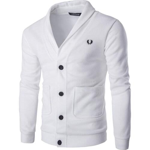 Jacket men Spring and autumn clothing wheat ear embroidery cardigan Slim solid color new sweater coat fashion Nice Quality men