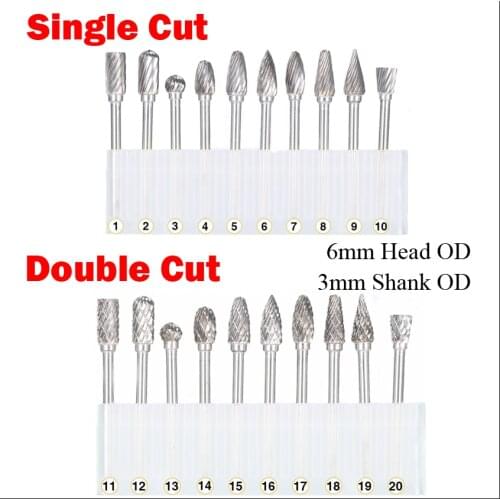 1 Set 3mm Shank OD 6mm Head OD Sinlge Cut CNC Tool Grinder Tungsten Carbide Woodwork Milling Cutter Polishing Head Rotary File