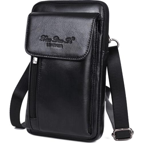 Genuine Leather Men Fanny Waist Pack Cross body Shoulder Hook Bags Male Cowhide Cell/Mobile Phone Case Cover Messenger Belt Bag