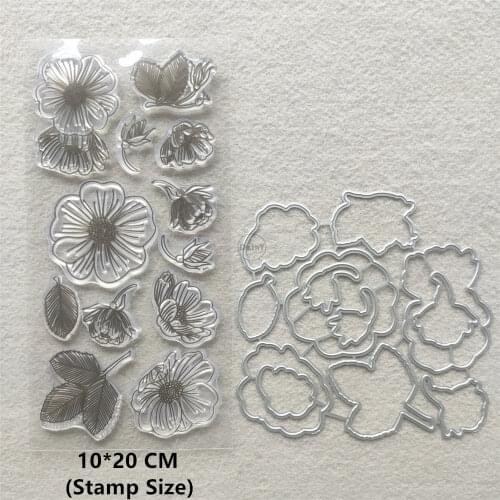 2021 New Flowers Leaves Clear Stamps and Metal Cutting Dies DIY Scrapbooking Embossing Album Seal Template Punch Stencils