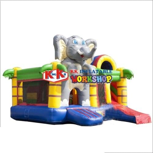 New elephant cartoon design inflatable slide trampoline combo