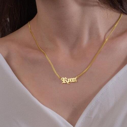Personalized Old English Name Necklace Personalized Custom Letter Necklace Dainty Jewelry Stainless Steel Box Chain Nameplate