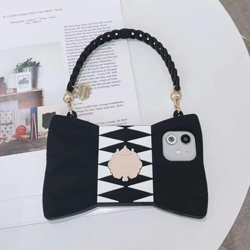 Cute bowknot Shockproof Silicone phone case for iPhone 12 Pro Max Crossbody shoulder Bag Cover For iPhone 12 With Metal Chain
