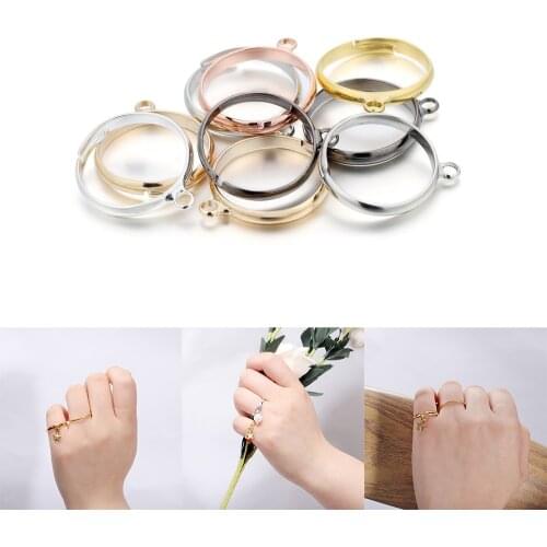 20Pcs/Lot Adjustable Gold Plated Rings with Hole Blank Ring Settings Base for DIY Ring Jewelry Making Findings Accessories