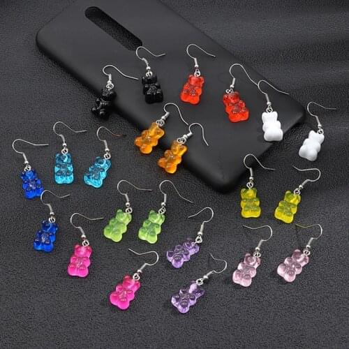 YWSHK 2021 NEW Minimalist Dangle Earring Jelly Polychromatic Bear Drop Earrings Fashion Minimalist Stud Earings For Women серьга