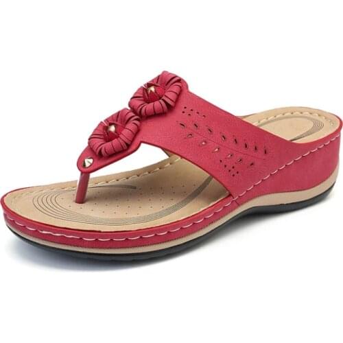 Wedges Summer Woman slides Shoes Retro Beautiful Flowers Non-slip Lightweight Large Size Comfort Female Slides Outside Slippers