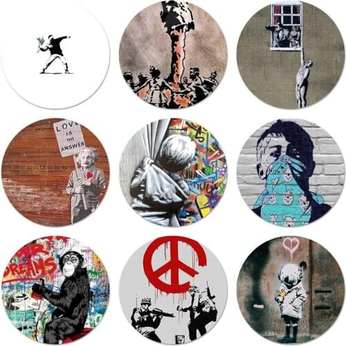 Street Art Banksy Graffiti black Icons Pins Badge Decoration Brooches Metal Badges For Clothes Backpack Decoration