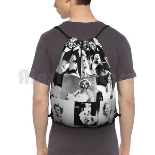 Black And White Marilyn Monroe Collage Vintage Backpack Drawstring Bag Riding Climbing Gym Bag Black And White Marilyn