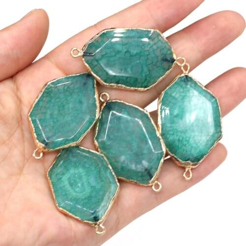 Natural Stone Pendant Diamond shape Double hole connector for Women Charm Jewelry Making DIY Necklaces Accessories