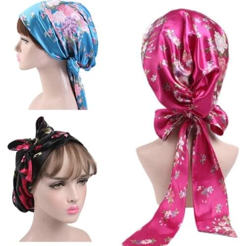 Ladies silk shower cap women satin night night cap hair hat headgear satin cloth loose headscarf