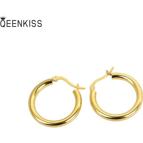 QEENKISS EG6138 2021Fine Jewelry Wholesale Fashion Woman Girl Birthday Wedding Gift Round 18KT Gold White Gold Hoop Earrings