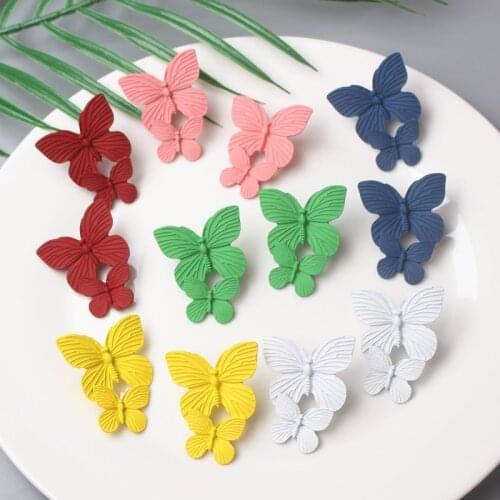 7Colors Korean Big Double Butterfly Drop Earrings Summer Beach Sweet Metal Statement Wing Brincos for Women Boho Fashion Jewelry