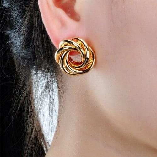 UKMOC High Quality Round Spiral Metal Stud Earrings Gold & Silver Color Alloy Earrings For Women Fashion Jewelry