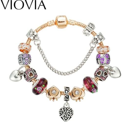 VIOVIA Autumn Style Heart Charm Bracelets & Bangles Chain Bracelets For Women DIY Beads Jewellery Pulsera B16131