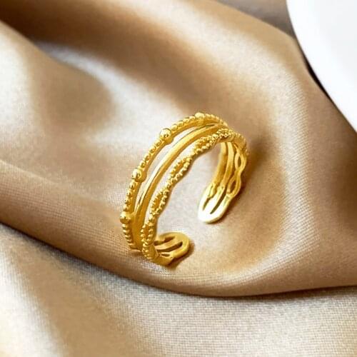 Fashion Three Layer Simplicity Vintage Wave 925 Sterling Silver Open Adjustable Gap Rings For Women Fashion Punk Style Ornaments