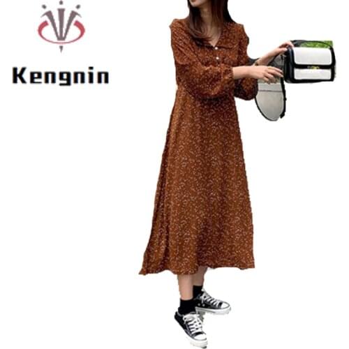 Loose Oversized Women Dot Print Dress 2021 Autumn Long Sleeve Ladies Vestidos Slim Chiffon Dresses Print Lining Robe KE227