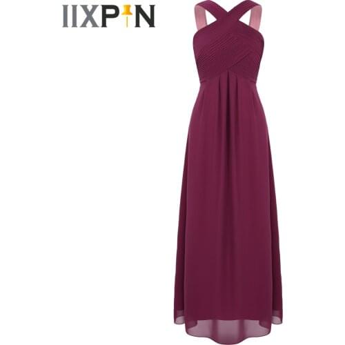 Womens Crisscross Neck Party Dress Open Back Ruffled High Waist Pleated Chiffon Dress Pageant Wedding Bridesmaid Long Dress