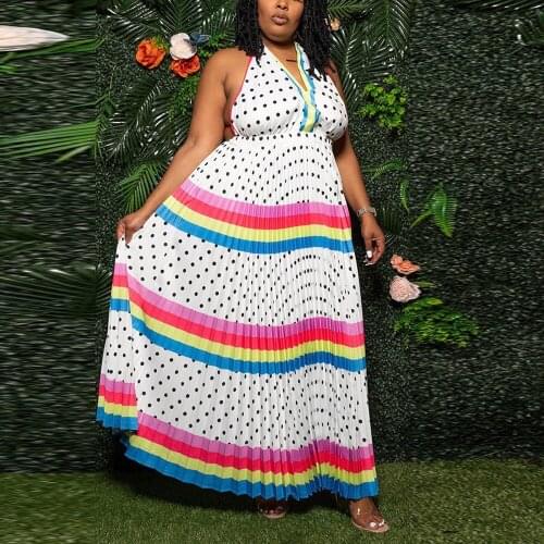 Summer Dresses for Women 2021 Party Fashion Polka Dot Printed Halter Backless High Waisted Floor Length Temperament Dress New