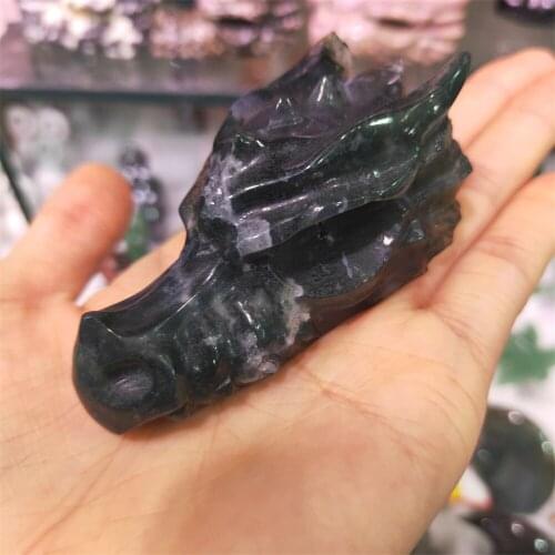 1pcs Natural Aquatic Agate Dragon Head Skull Healing Crystal Reiki Gem Figurine Spiritual Wicca Energy Supplies Gemstone Gift