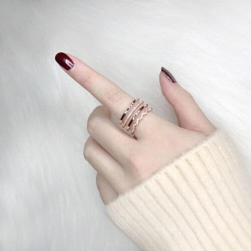 2020 New fashion fine crystal opening adjustable rings shiny contracted sweet metal double Women rings