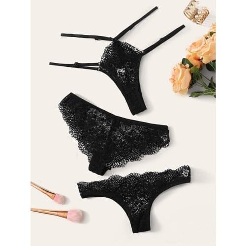 3pcs/lot Sexy Panties Women Lace Low-Rise Solid Sexy Briefs Female Underwear Erotic Temptation Lingerie Ladies G String Thong