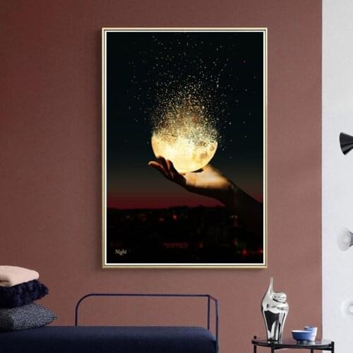 Abstract Gold Broken Moon Chasing the dream Canvas Painting Wall Art Posters Prints Wall Pictures for Living Room Cuadros Decor