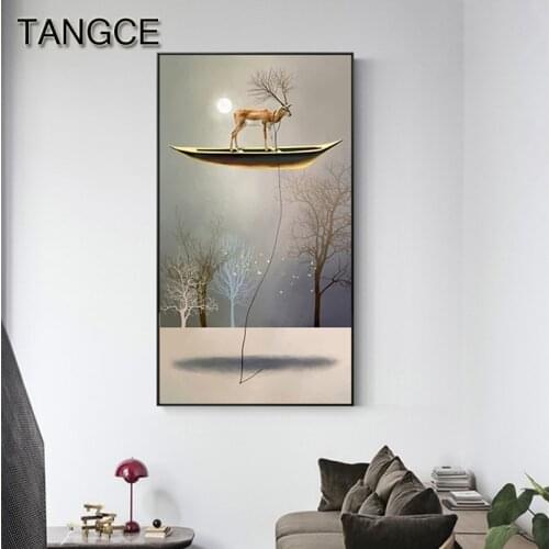 Abstract Deer Zebra Boating Canvas Painting Big Yellow Poster Print Japanese Wall Art Pic for Living Room Tableaux bts Poster