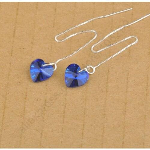 Austrian Crystal Heart 925 Sterling Silver Thread Box Chains Earrings Jewelry Deisgn DIY Fashion