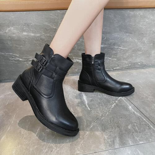 British Winter Leather Boots Women Ankle Boots For Women Sewing Women Martin Boots Round Toe Women Platform Boots